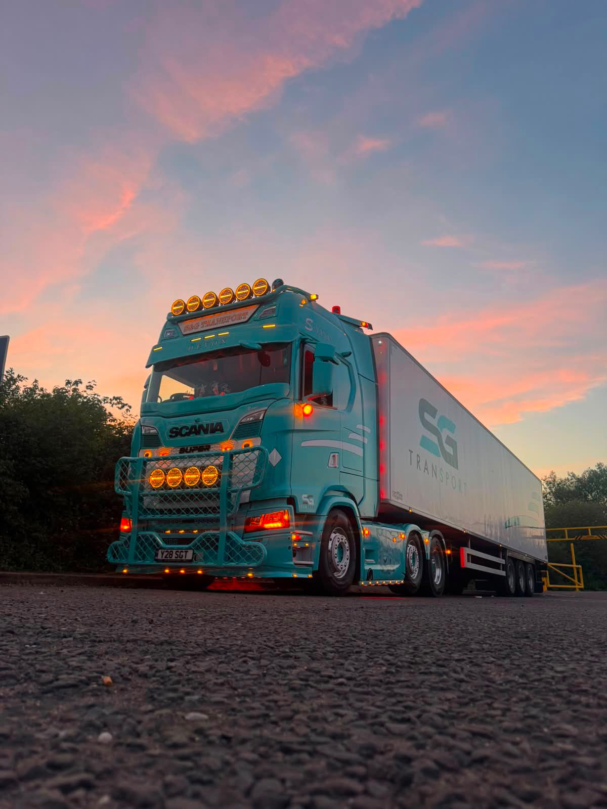 S&G Transport lorry at sunset